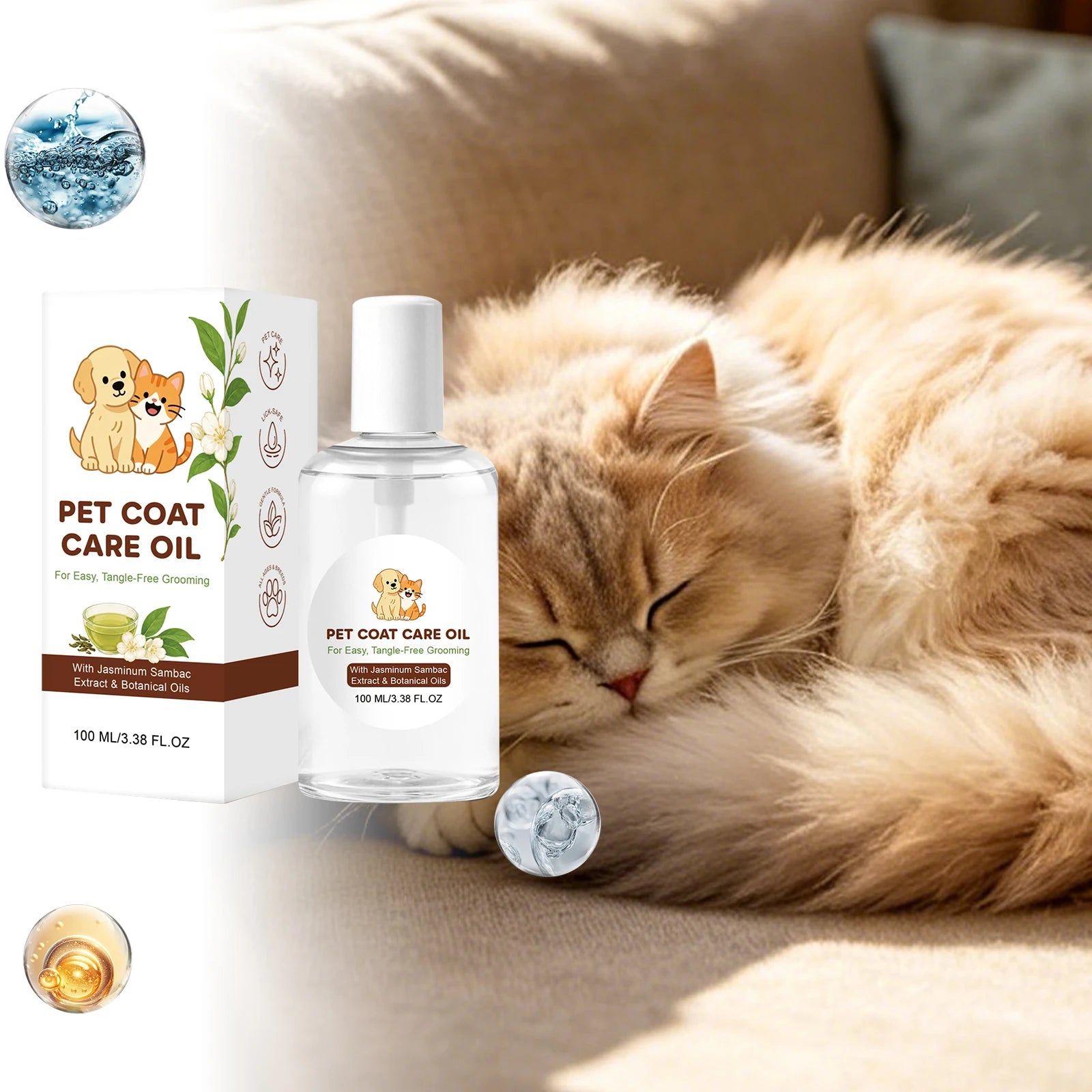Pet Coat Care Oil Deep Moisturize Dry Damaged Fur Soften Detangler Anti Lick Safe Shiny Fur Treatment Dog Cat Fur Repair Serum