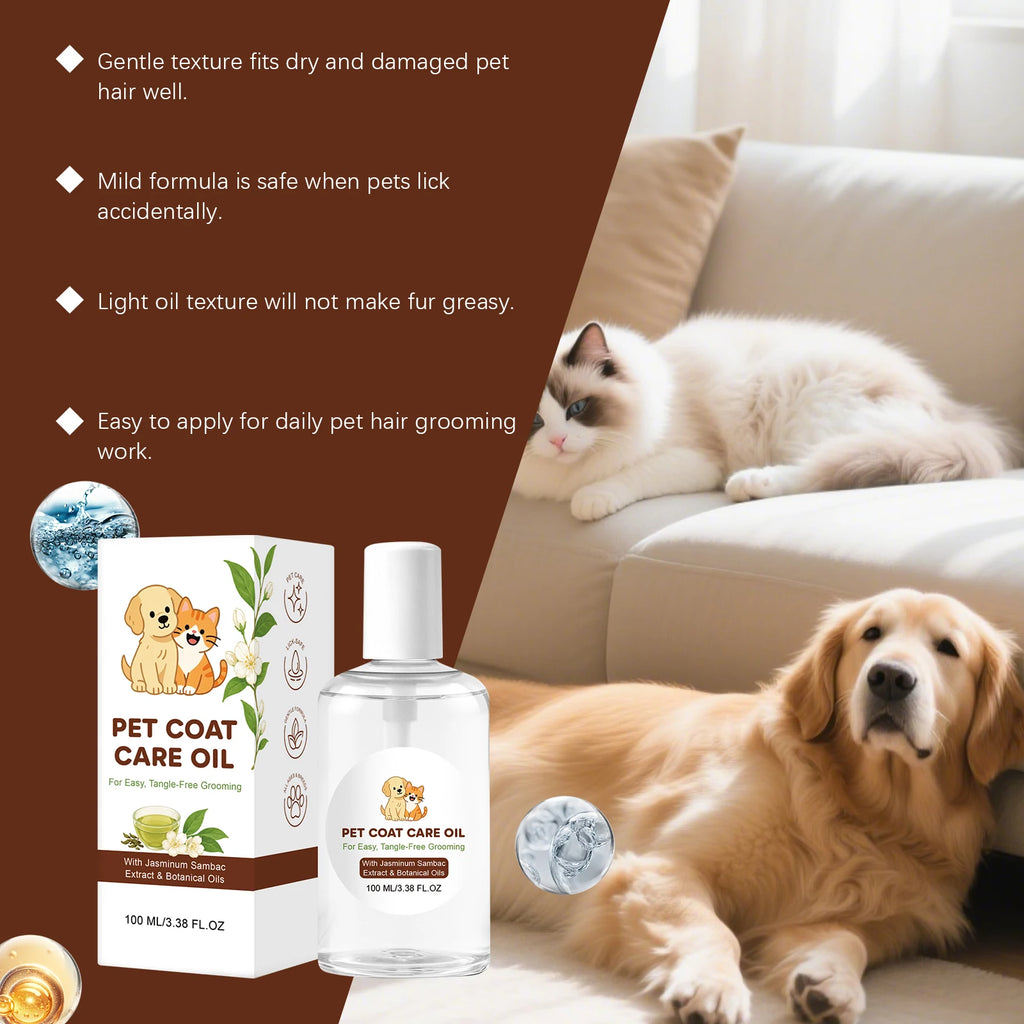 Pet Coat Care Oil Deep Moisturize Dry Damaged Fur Soften Detangler Anti Lick Safe Shiny Fur Treatment Dog Cat Fur Repair Serum