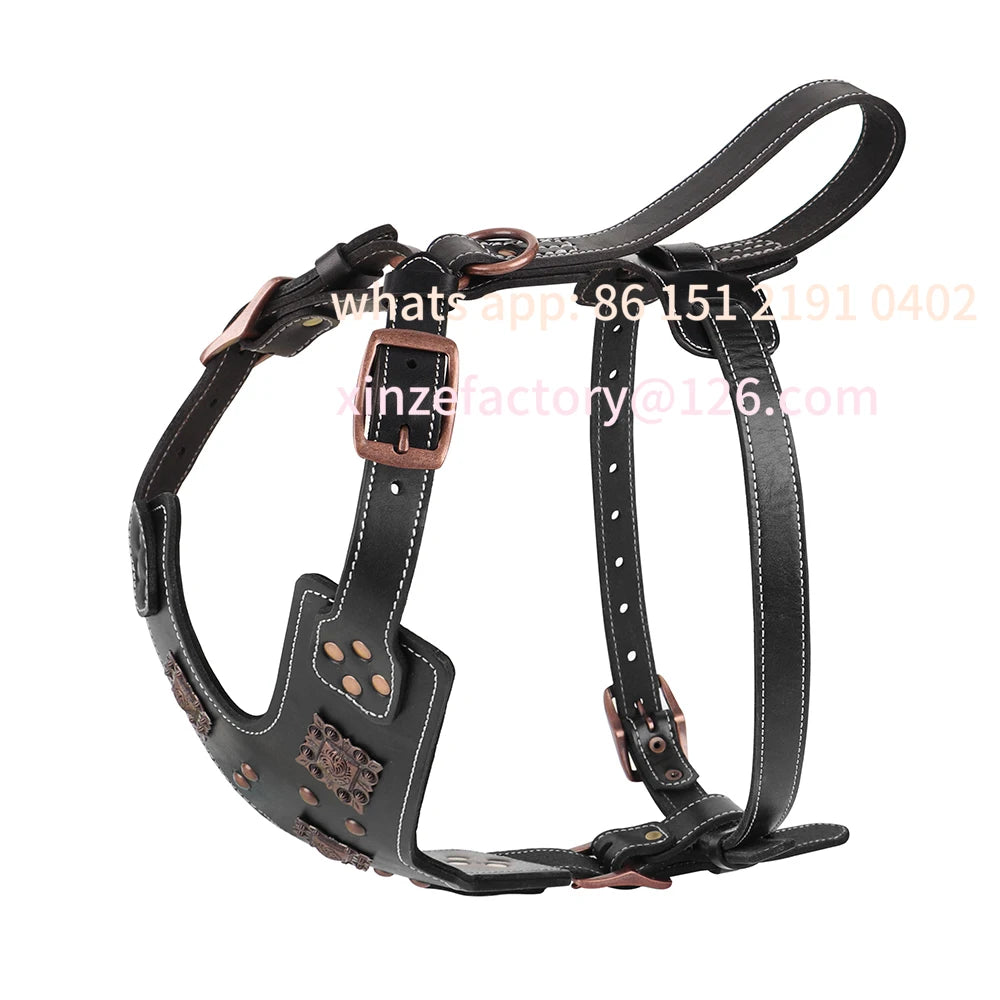 Customizable per cani in vera pelle imbracature per cani di taglia grande durevoli rivettate gilet da addestramento