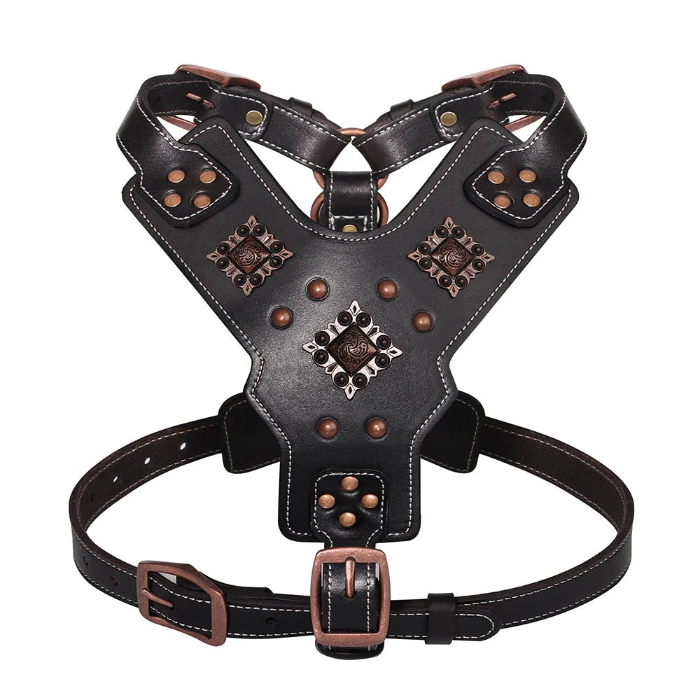 Customizable per cani in vera pelle imbracature per cani di taglia grande durevoli rivettate gilet da addestramento