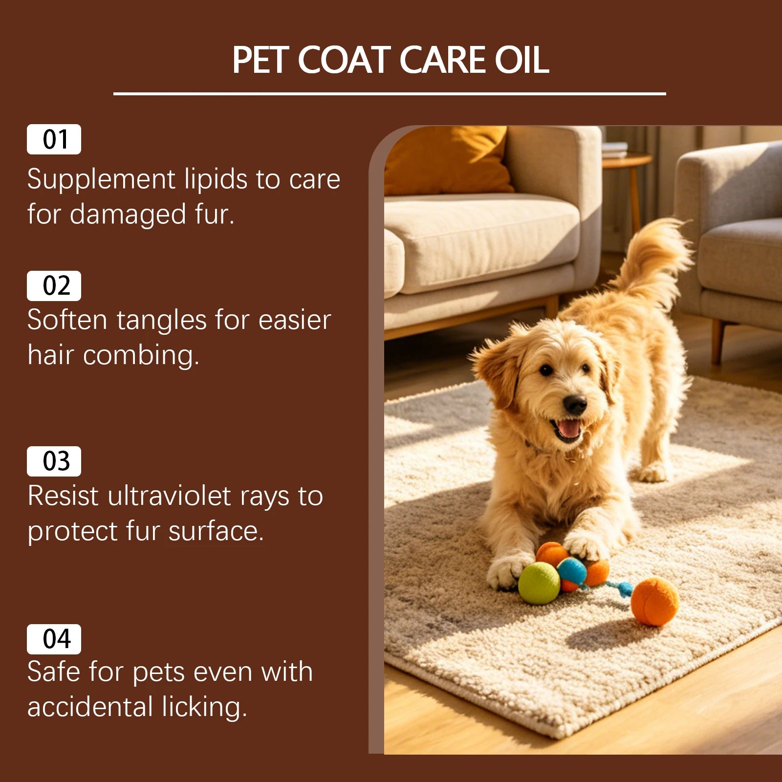 Pet Coat Care Oil Deep Moisturize Dry Damaged Fur Soften Detangler Anti Lick Safe Shiny Fur Treatment Dog Cat Fur Repair Serum